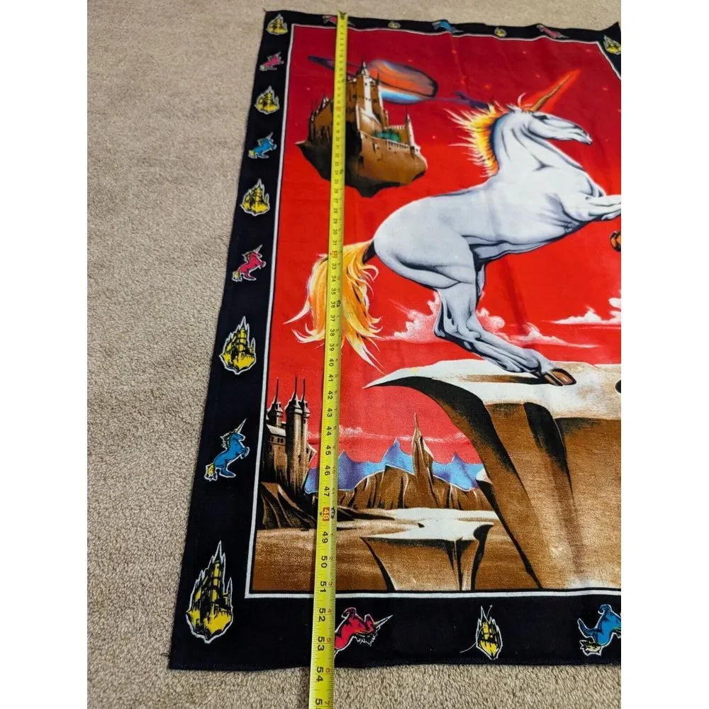 Vintage ATC NY Unicorn Fantasy Tapestry‎ Psychedelic Space Castle 80s Wall Art